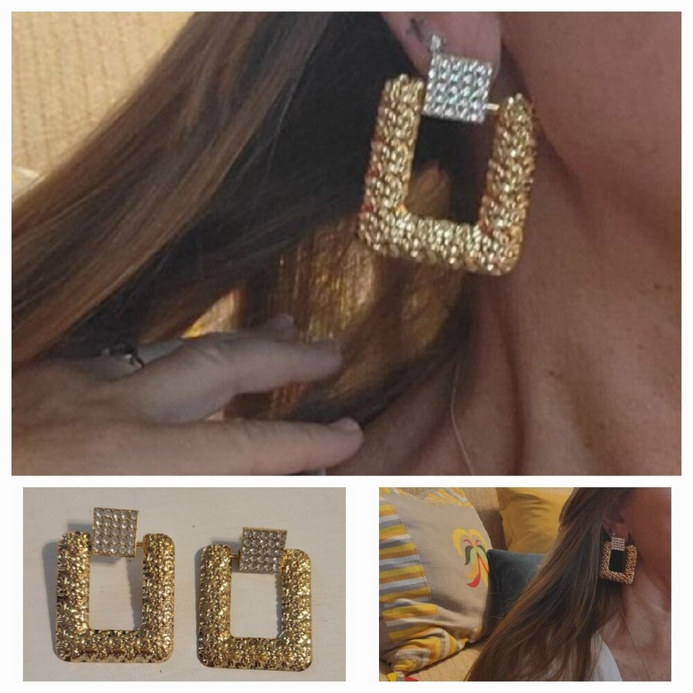 Square Hammered Rhinestone Earrings